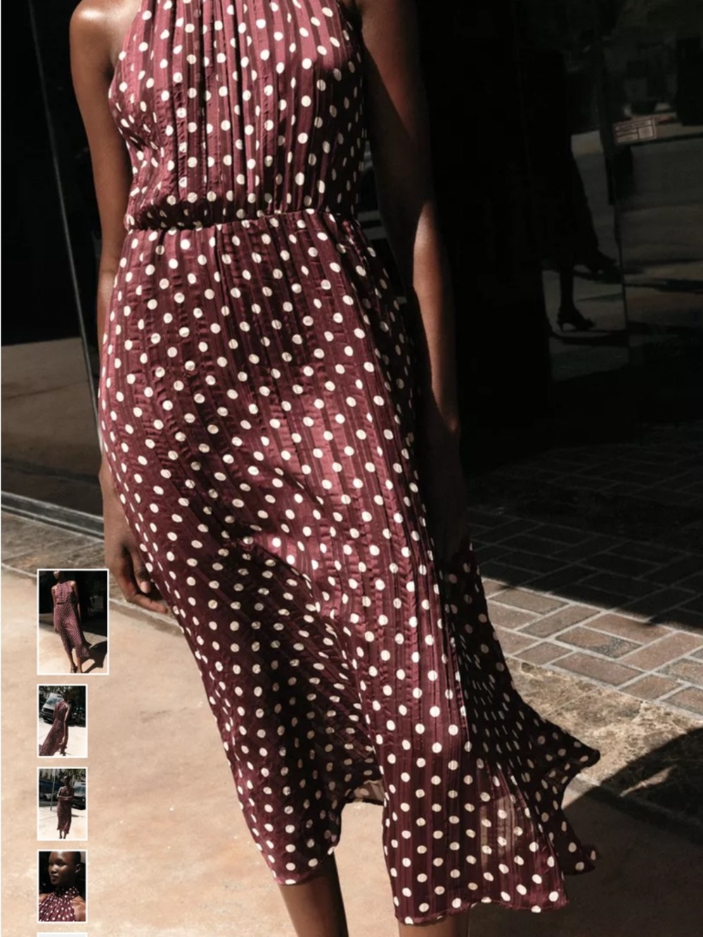Zara Polka Dot Halter Midi Dress - Burgundy - Picture 2 of 3